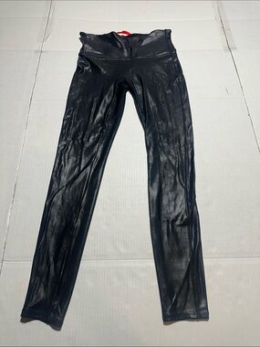 SPANX High-Rise Faux Leather Black Women’s Jeans shiny with a wide waist band lg
